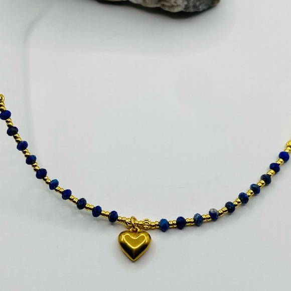 Anthropologie Jewelry - NEW Gold & Lapis Heart Layering Necklace